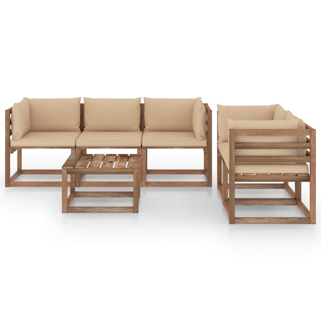  Loungegrupp med beige dynor 6 delar