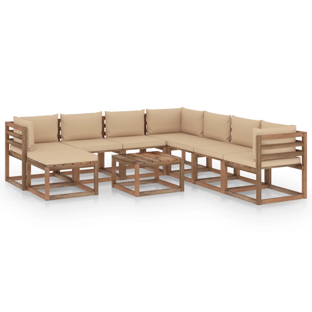  Loungegrupp med dynor 9 delar beige