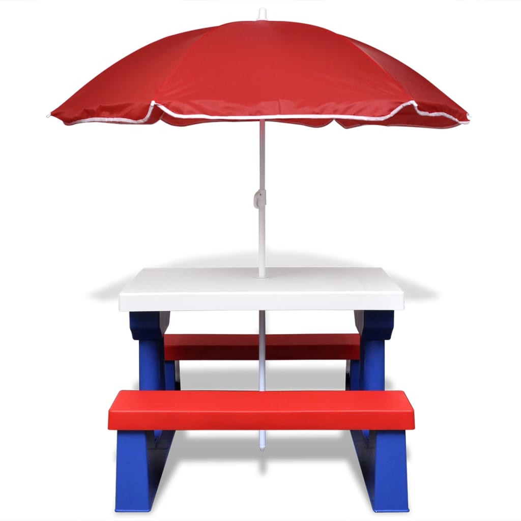  Picknickbord med bänkar och parasoll för barn flerfärgad