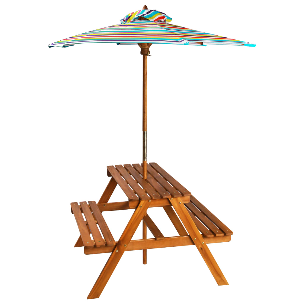  Picknickbord för barn med parasoll 79x90x60 cm massivt akaciaträ