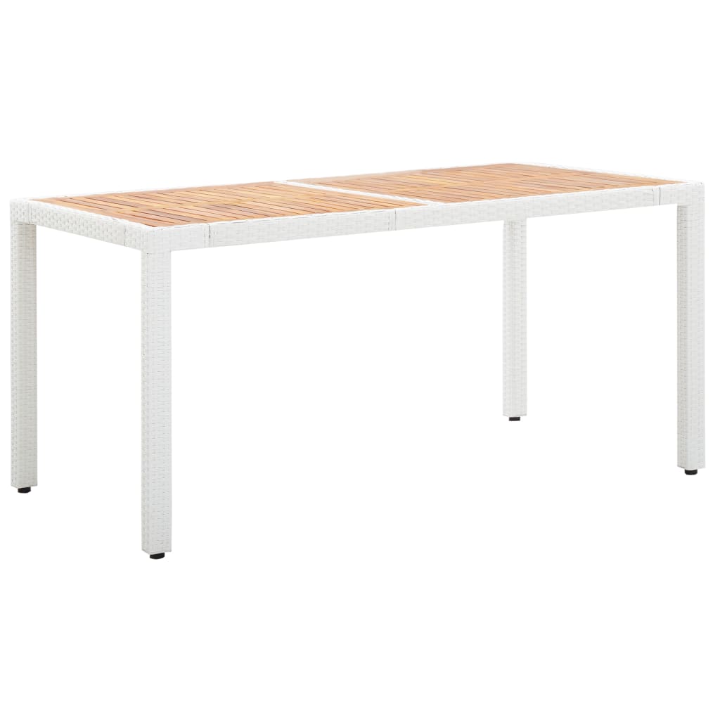  Trädgårdsbord vit 150x90x75 cm konstrotting och massivt akaciaträ