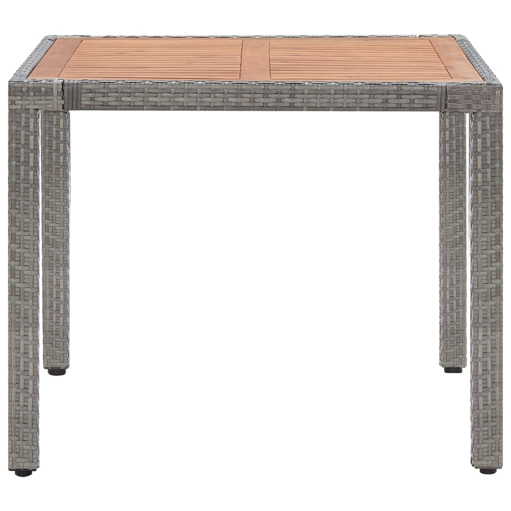  Trädgårdsbord grå 90x90x75 cm konstrotting massivt akaciaträ