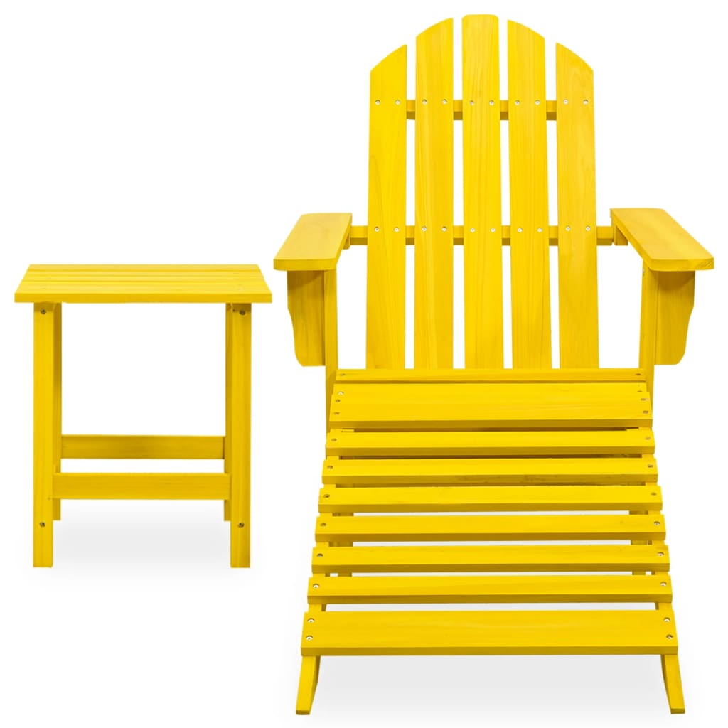  Adirondackstol med fotpall och bord massivt granträ gul