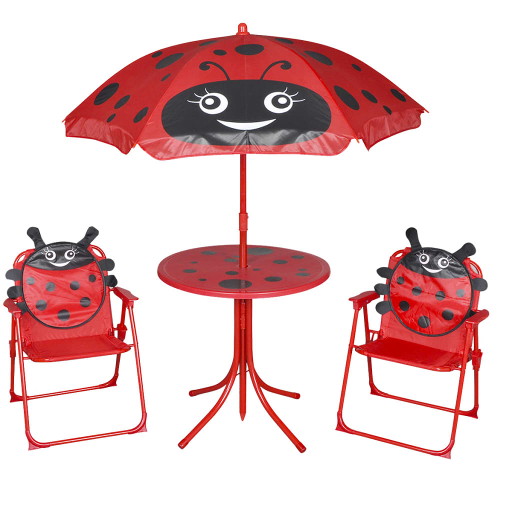  Cafébord för barn med parasoll 3 delar röd
