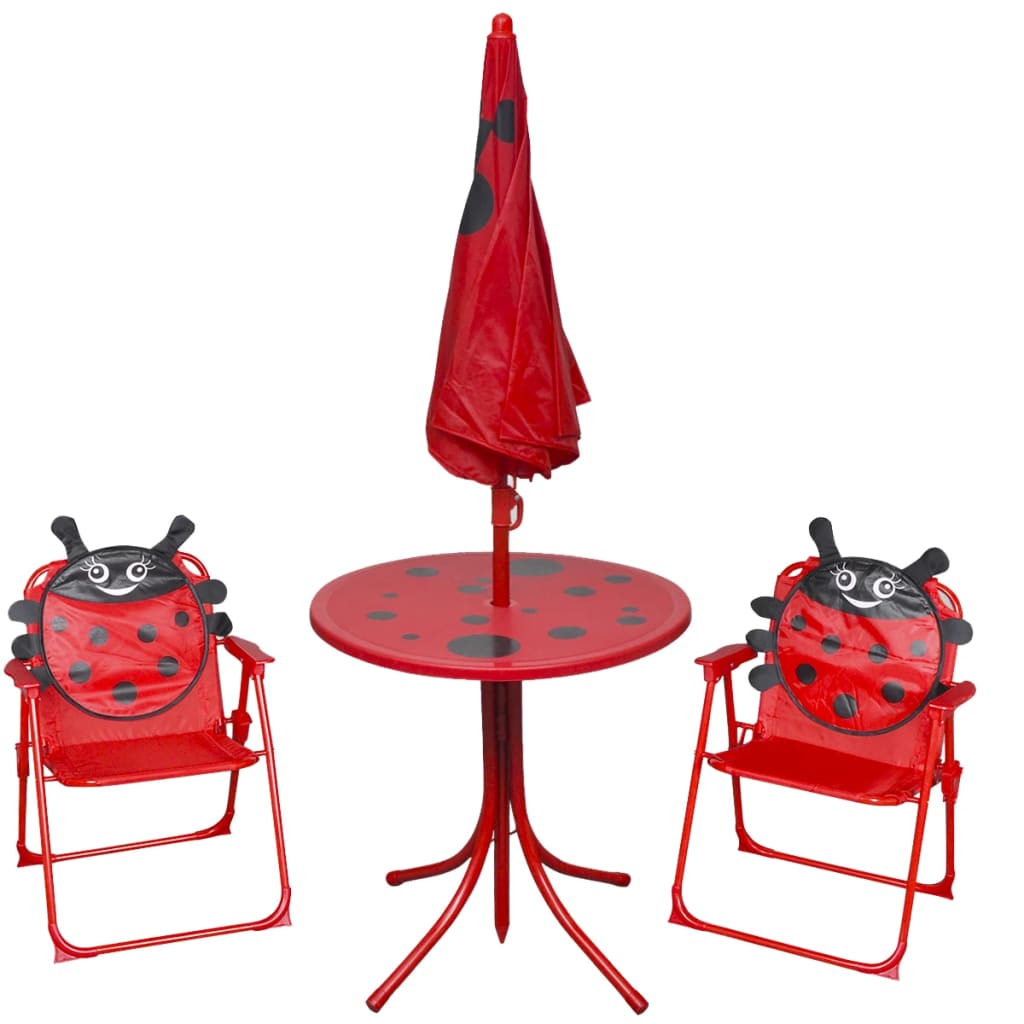  Cafébord för barn med parasoll 3 delar röd