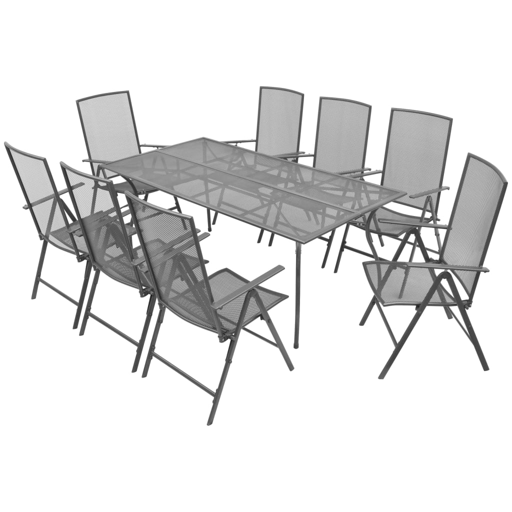  Matgrupp med hopfällbara stolar 9 delar stål antracit
