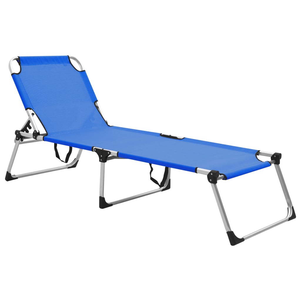  Extra hög solstol för seniorer hopfällbar blå aluminium