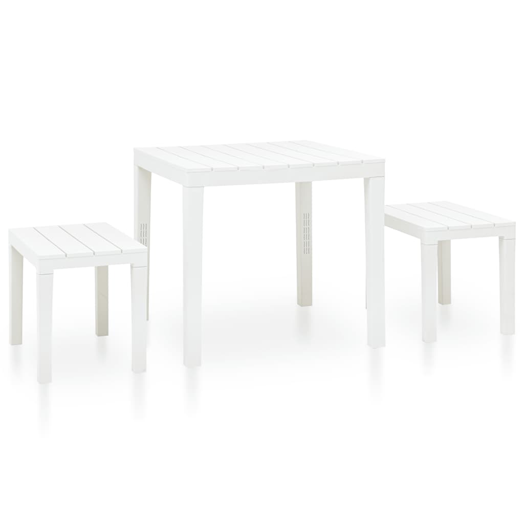  Trädgårdsbord med 2 bänkar plast vit