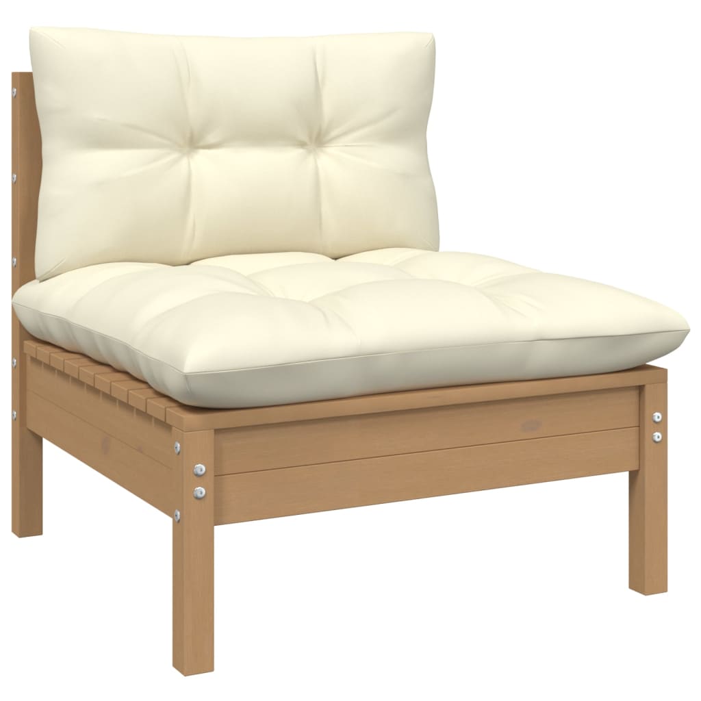 806637 Garden Middle Sofa med kuddar Honey Brown Solid Pinewood